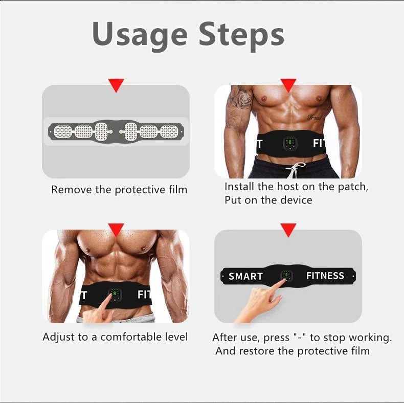 Abs Trainer Belt EMS Abdominal Muscle Stimulator Electric Toning Belts USB Waist Belly Weight Loss Home Gym Fitness Massager