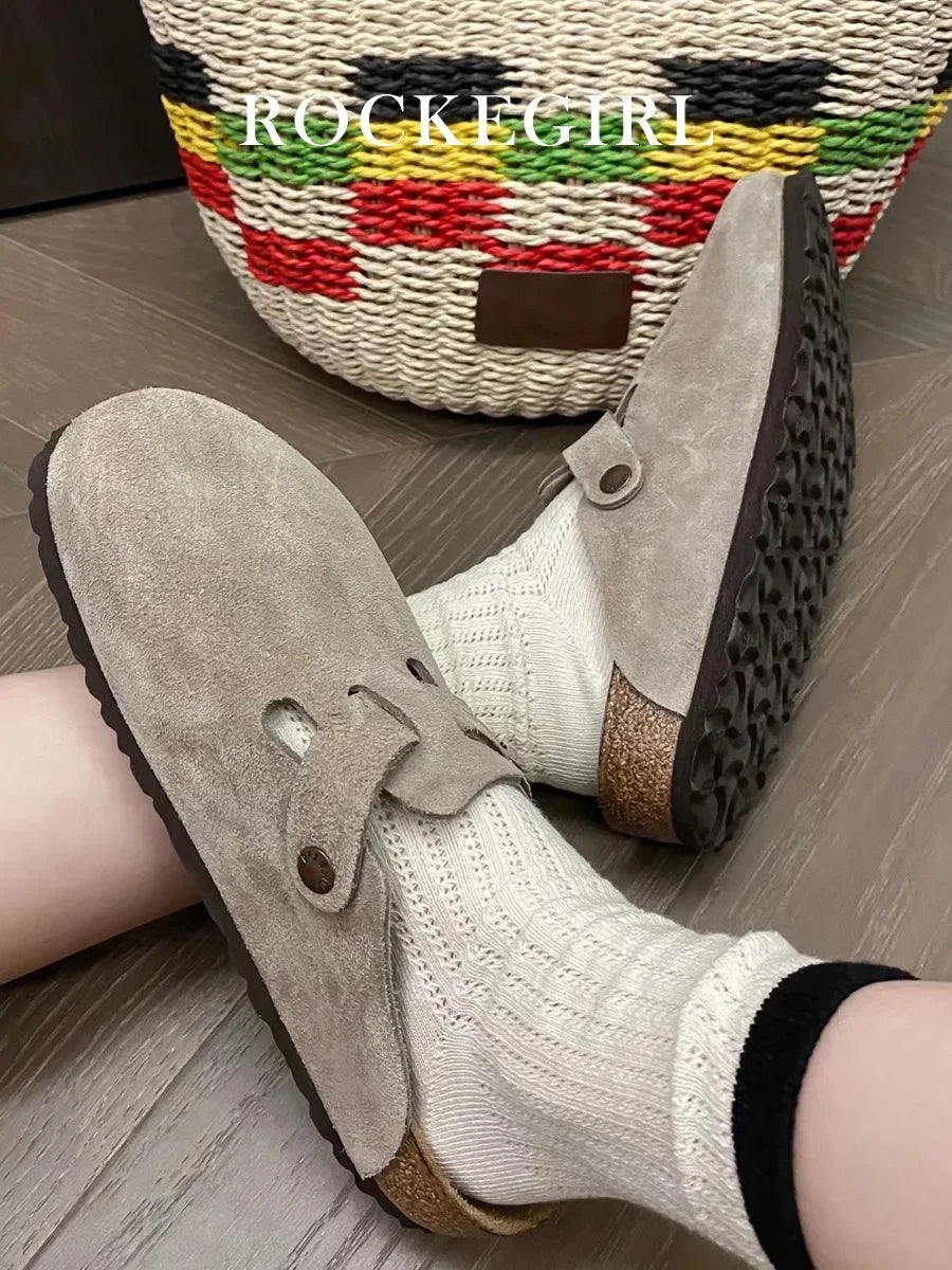 New Summer Cork Clogs Slippers Sandals Classic Soft Footbed Suede Sandals With Arch Support Adjustable Buckle Sandals
