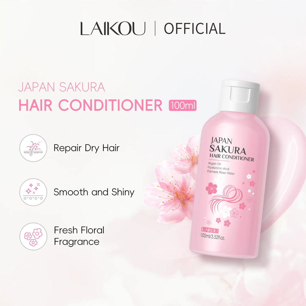 LAIKOU Japan Sakura Hair Conditioner Moisturizing Conditioner Smooth Shine Treatment Floral Scent Hair Repair 400ml