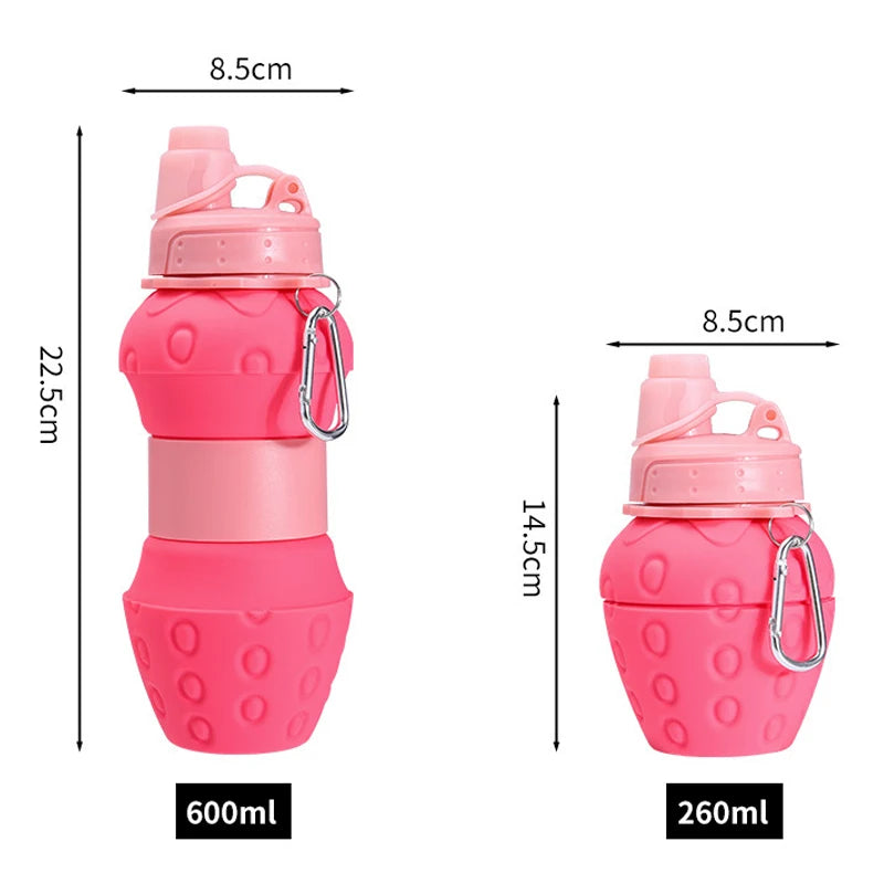Portable Foldable Sports Water Bottle 600Ml Travel Sports Bottle Strawberry Shaped Water Bottle Kids Silicone Telescopic Cup
