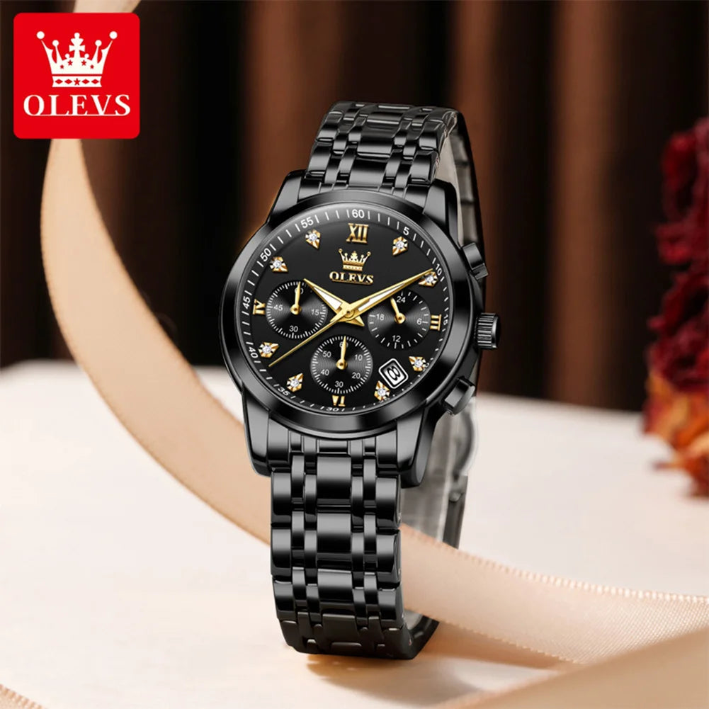 OLEVS 2858 New Womens Watch Original Multifunction Quartz Wristwatch Waterproof Luminous 24 Hours Gift Box Watch For Ladies