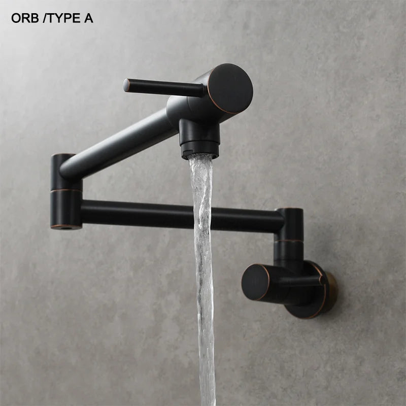 Brass Pot Filler Tap Wall Mount Foldable Kitchen Faucet Single Cold Single Hole Sink Tap Rotate Folding Spout Chrome Gold Black