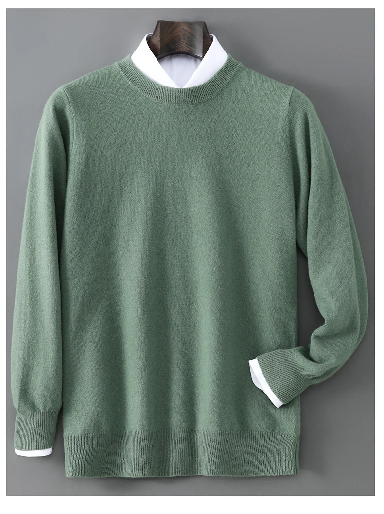 New Autumn And Winter Pure Wool Sweater Men's Round Neck Loose Thick Pullover Sweater Solid Color Cashmere Knitted Base Sweaters