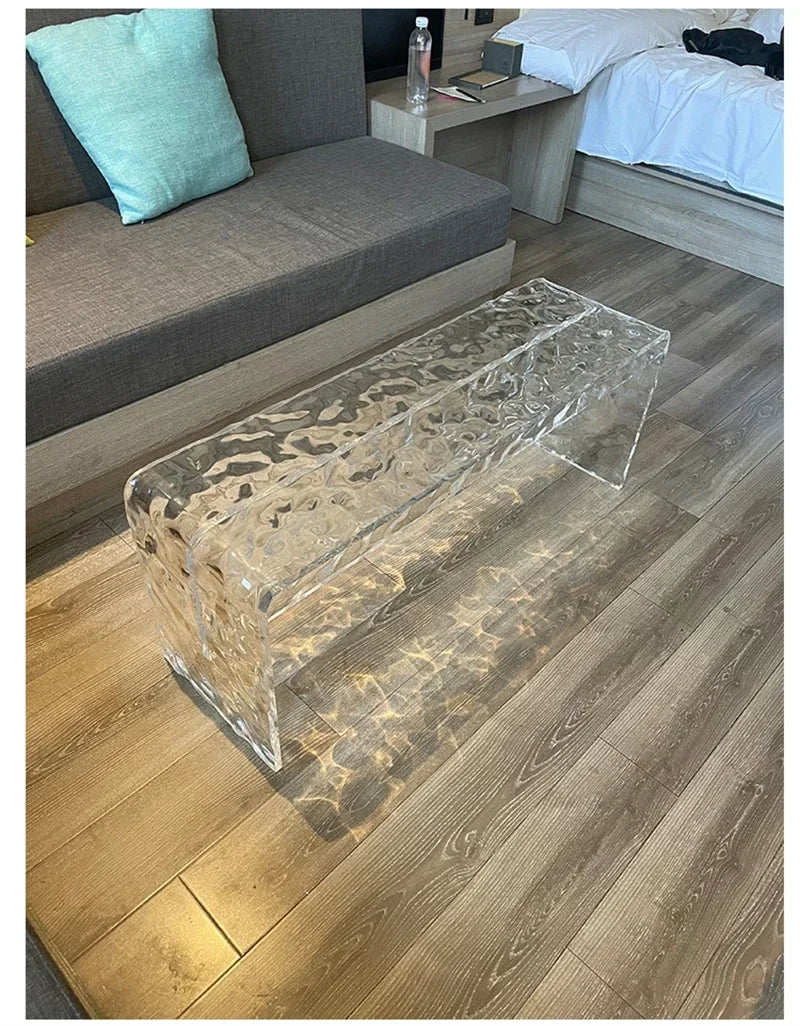 Nordic Acrylic Shoe Changing Stools Transparent Bench Water Ripple Bed End Stool for Bedroom Light Luxury Living Room Furniture