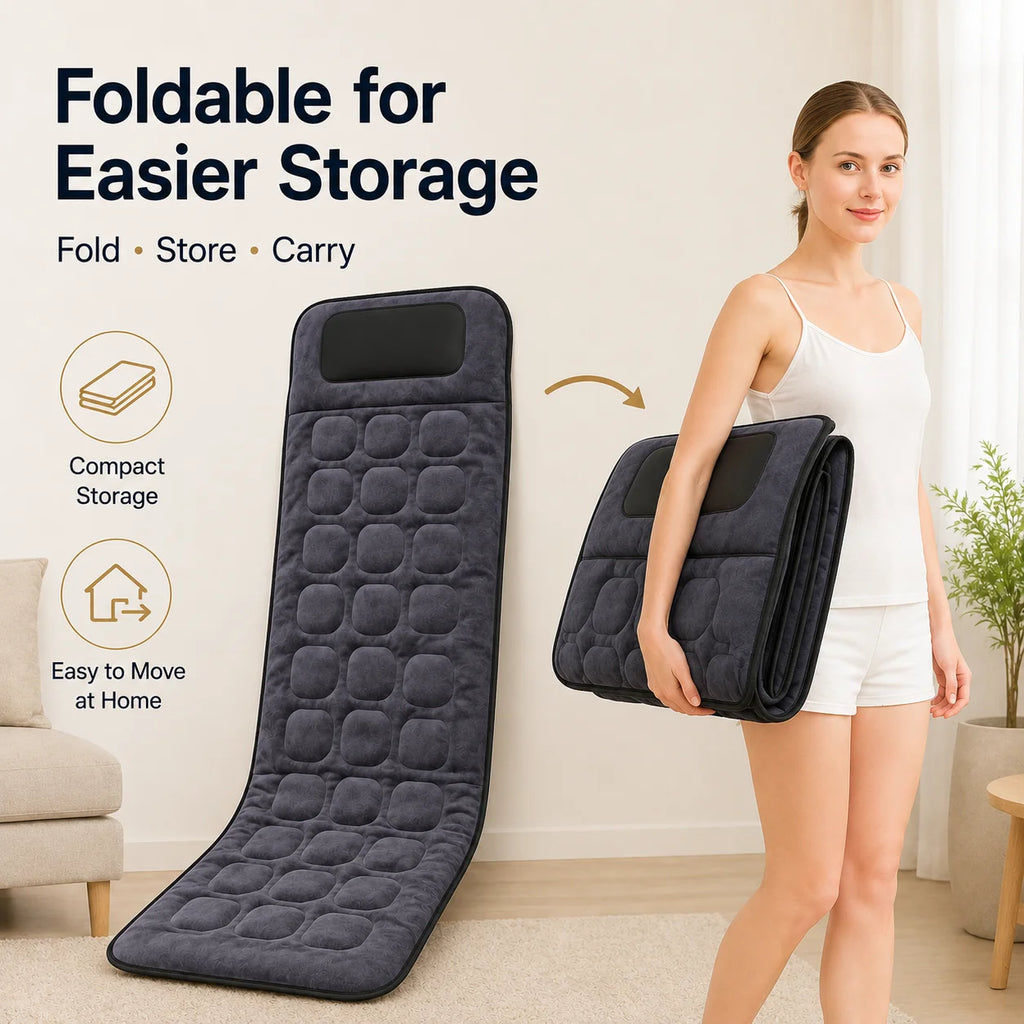 Full Body Massage Mat Foldable Neck Kneading 10 Motor Vibration Heat Shiatsu Electric Massage Cushion 9 Modes Wired Remote Home