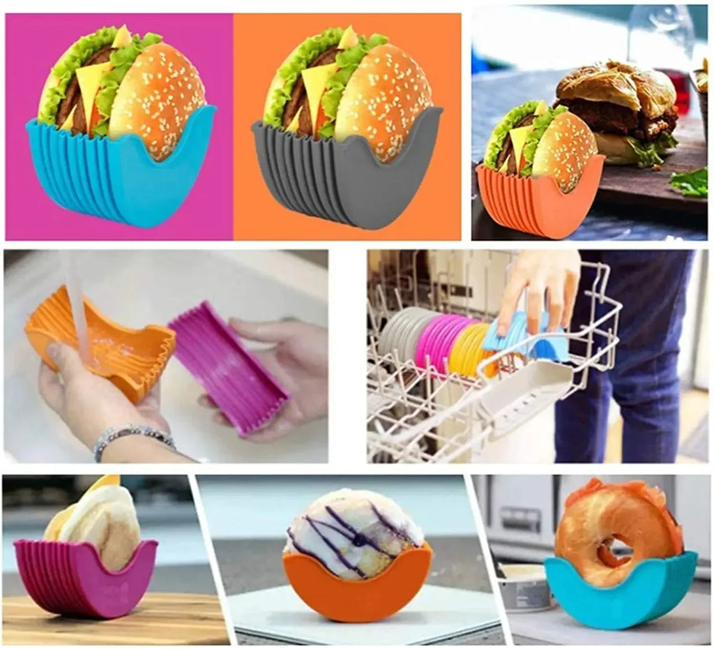 1-4pcs Reusable Burger Rack Useful Gadgets Silicone Frame Burger Tool Holder Shelf Storage Kitchen Organizer Tools Dining Bar LI