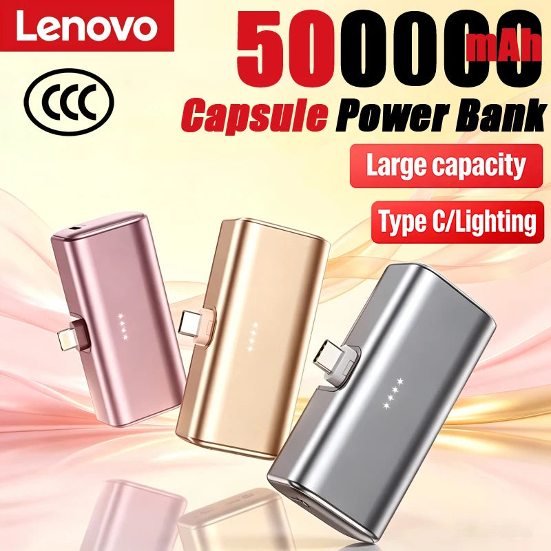 Lenovo 22.5W Fast Charging 500000mAh Mini Portable Charger USB-C Power Bank Suitable For IPhone 17/16 Series And Android Devices