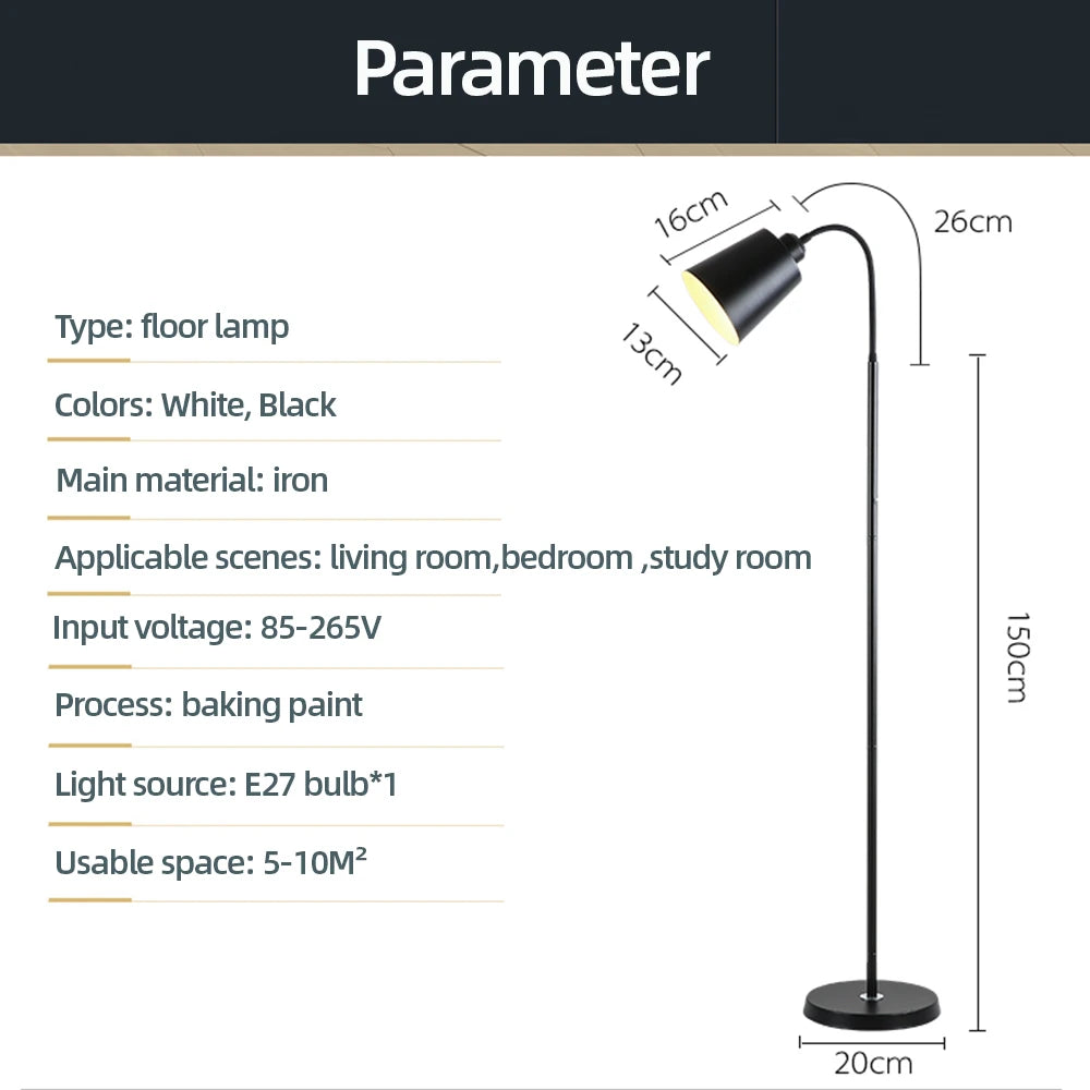 Modern LED Floor Lamp Adjustable Standing Light for Living Room Bedroom Office Indoor Decoration Sofa Reading Lighting