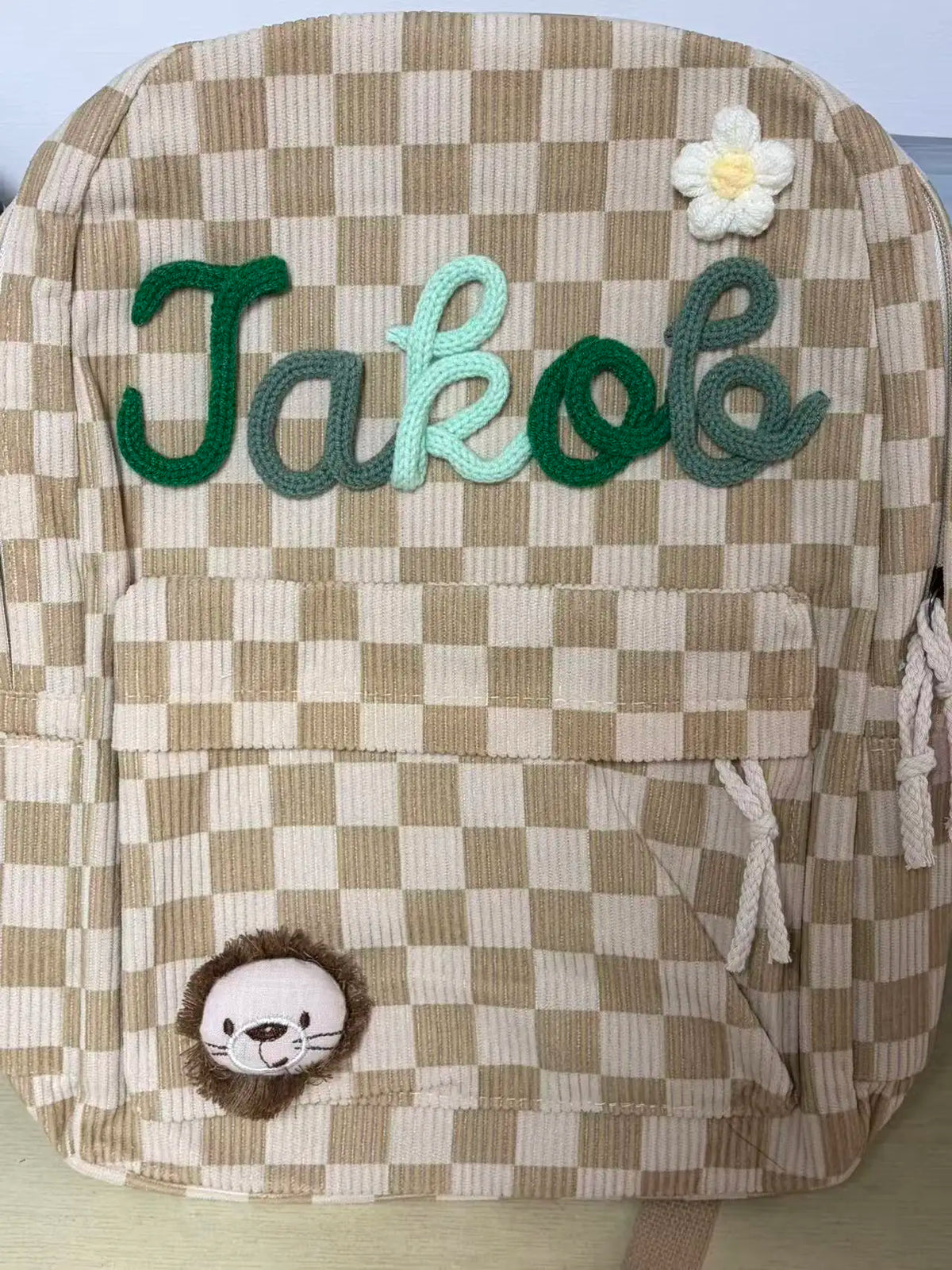 1pc Personalized Corduroy Backpack, Strawberry/Checkered Pattern, Simple and Spacious, Perfect Back-to-School Gift