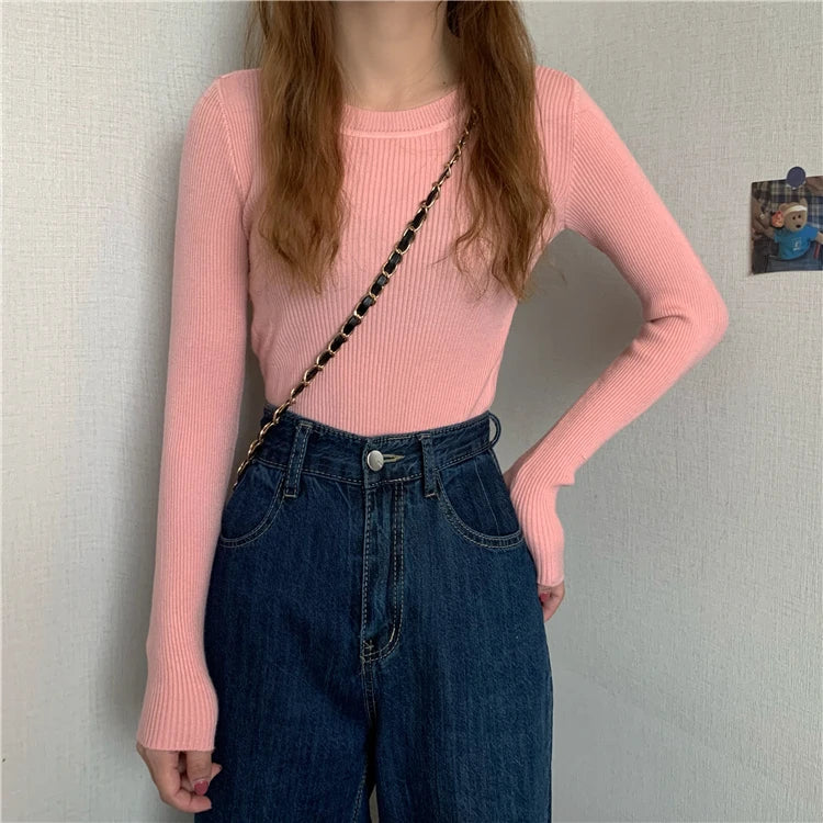 2026 Basic Tops Women Sweater Autumn Winter Long Sleeve Pullover Fashion O-neck Elastic Female Winter Solid Knitted Jumper