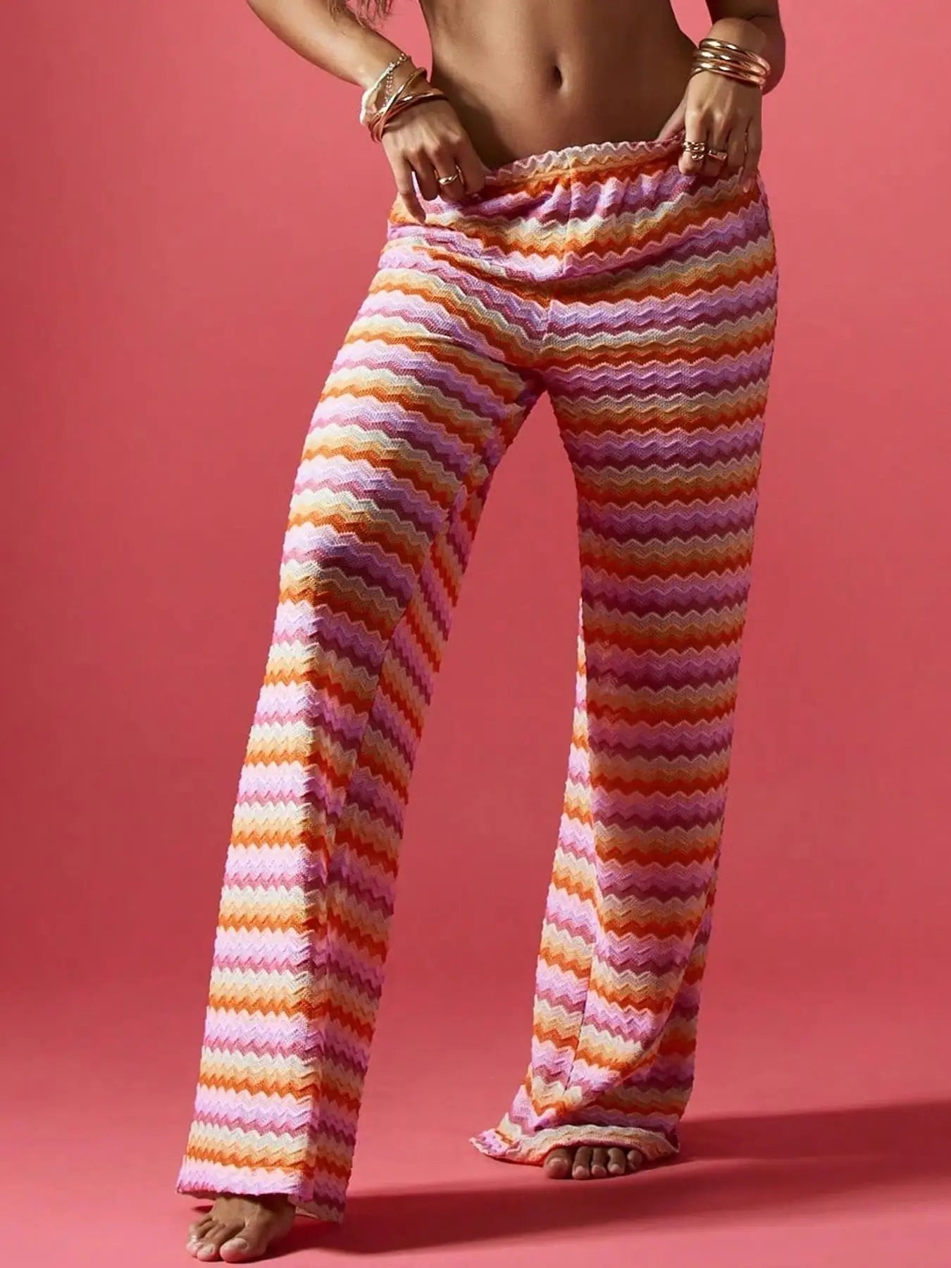 Casual Women Pants Loose Wide Legs Trouser Women's Clothing Home Clothes Homewear Striped Contrast Comfortable All-match Trendy