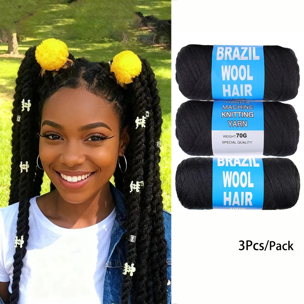 3 Pcs Brazilian Wool Acrylic Yarn for Braiding Synthetic Hair Extensions Crochet Box Senegalese Twist Jumbo Faux Locs for Women