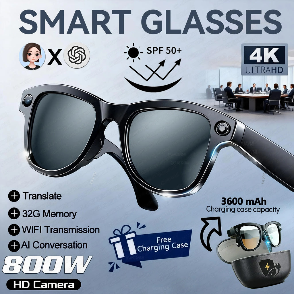 2026 AI Smart Glasses With 8MP Camera AI Voice Contorl Photo Recognition Shooting Video 150+Translation Photochromic Glasses Men