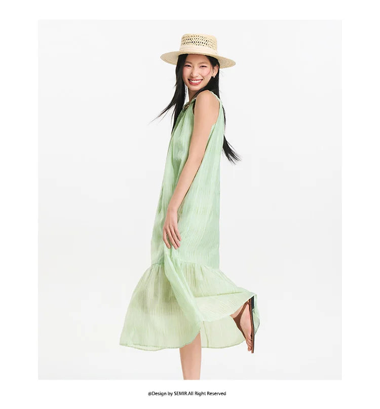 Semir Women Dress Bowknot Textured Halter Neck Vacation A Line Maxi 2026 Summer Romantic Fresh Elegant Soft Comfy Holiday Top