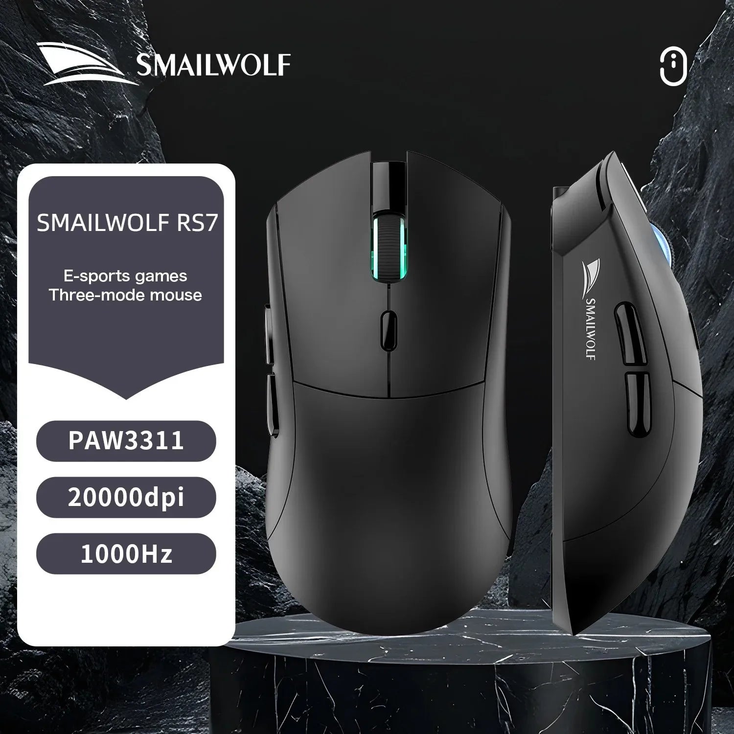 SmailWolf RS7 Tri-Mode Wireless Gaming Mouse Original PAW3311 BT5.1 2.4G Type-C Wired 6 Keys 125-1000Hz Polling Rate 89±3g