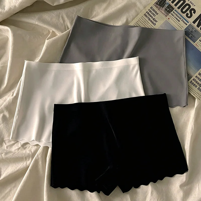 4-Piece Set Of Women's Mid Waist Solid Color Flat Angle Pants, Sexy Comfortable Seamless Safety Pants, Women's Sports Underwear