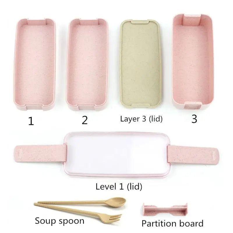 Kitchen 900ml Microwave Lunch Box Wheat Straw Dinnerware Food Storage Container Children Kids School Office Portable Bento Box
