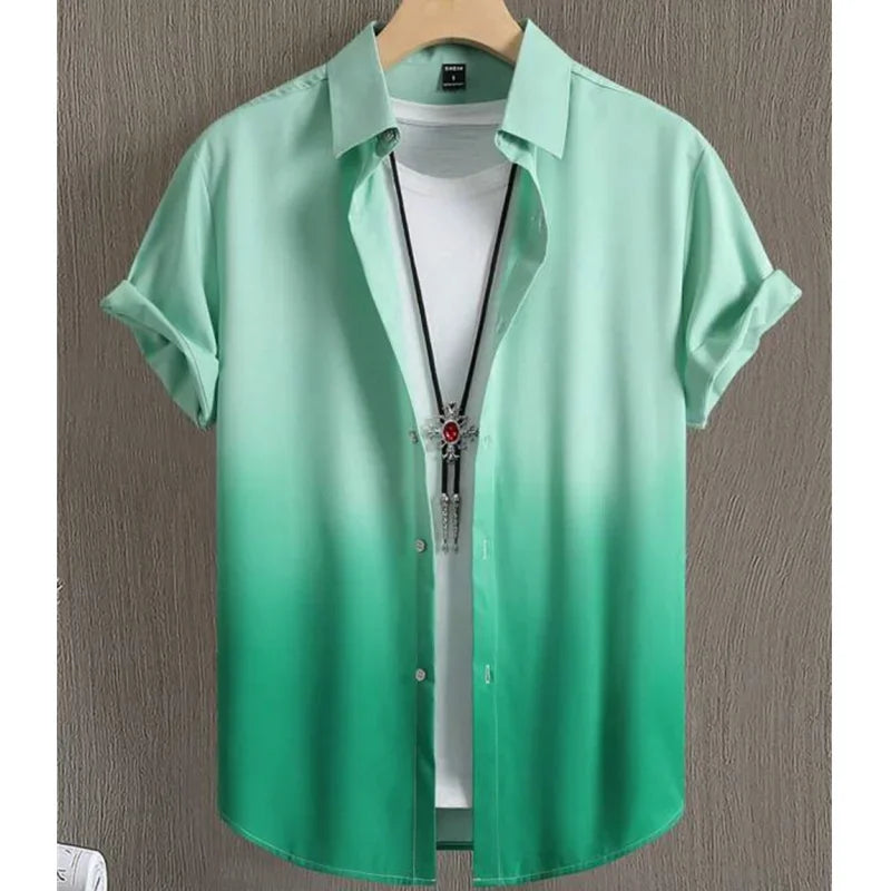 Men's Hawaiian shirts 3d gradient printed loose shirts and oversized shirts, high-quality beach party sweaters