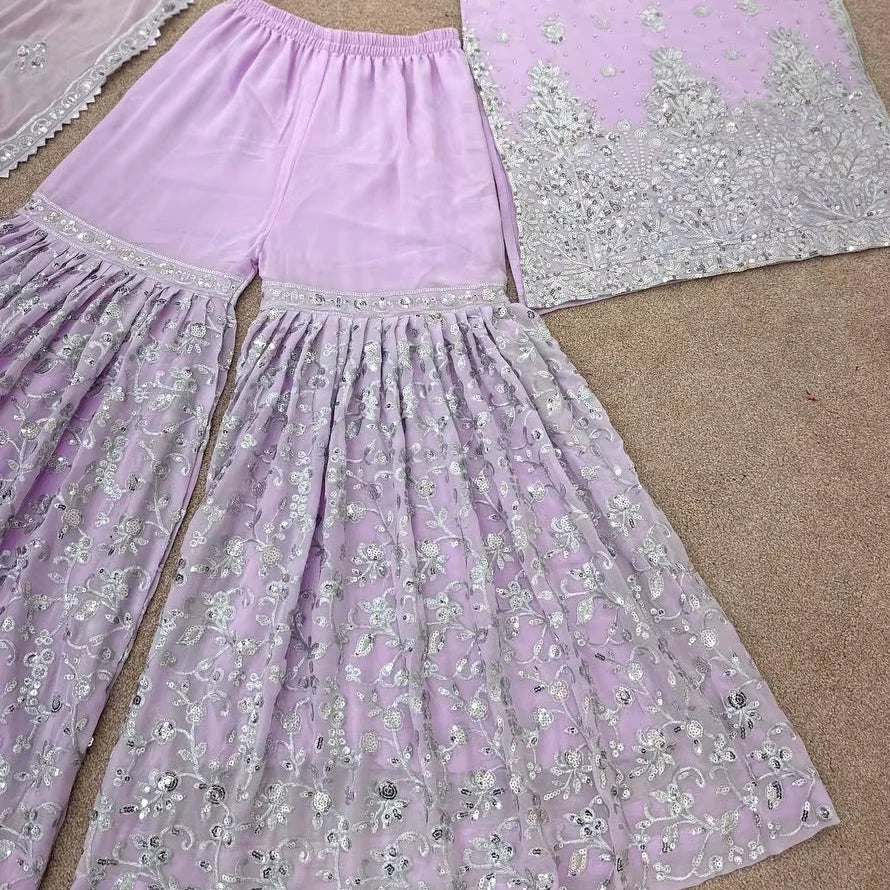 Indian Pakistani Punjabi Sharara Suits Diwali Party Wear Faux Georgette Heavy Embroidery Sequin Work PinkCityBlocks Kurtis