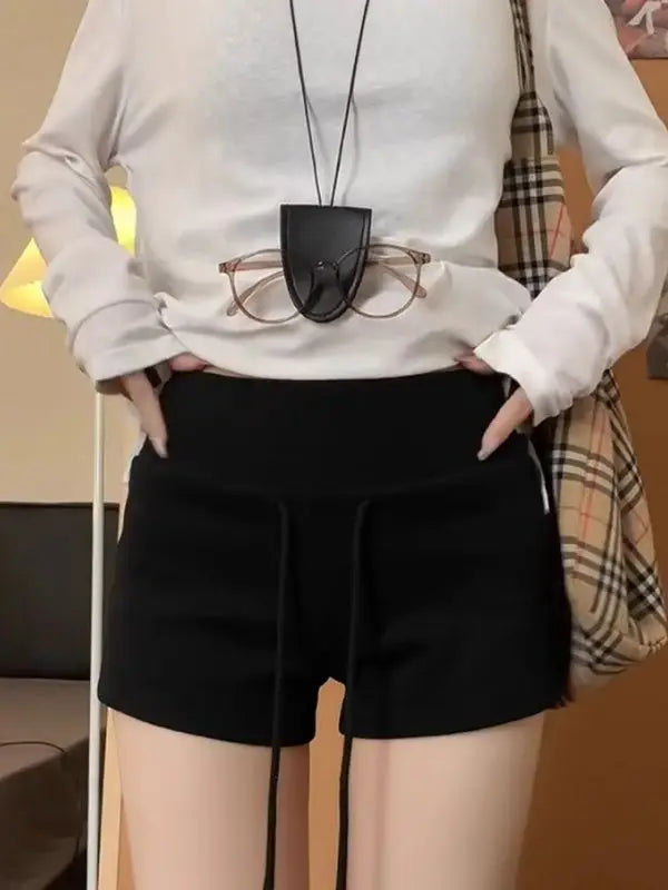 Drawstring Casual Sports Shorts For Women High Waist Solid Summer Short Pant Female Yoga Running Outfit Clothes Korean Hot Pants