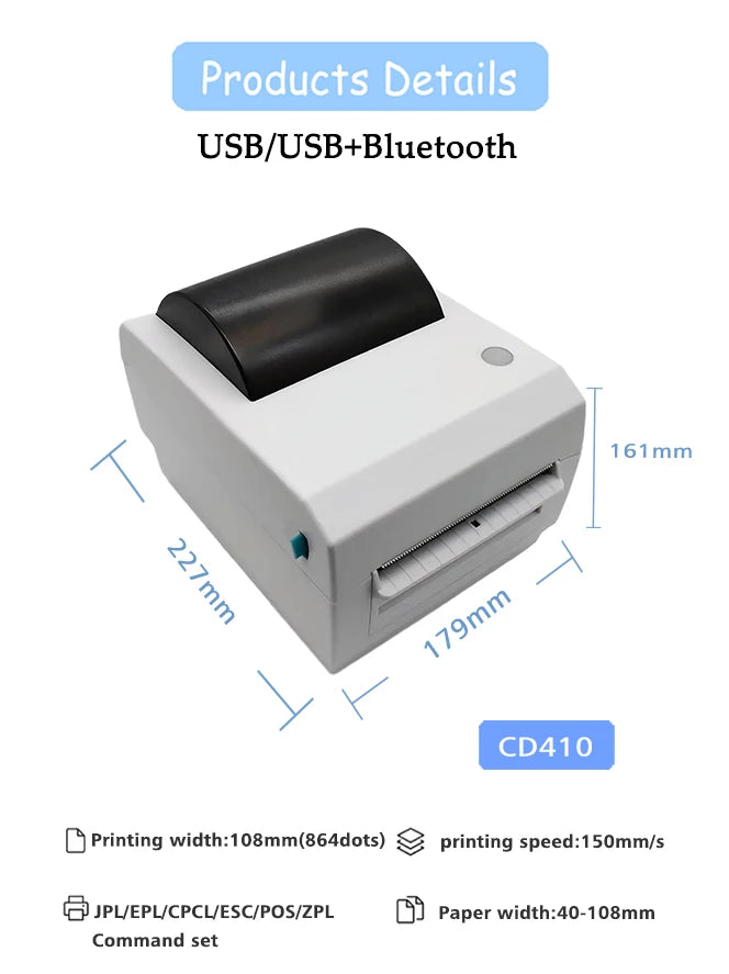 110mm Thermal Shipping Adhesive Label Printer for Small Business Wireless Bluetooth Sticker Printing Machine