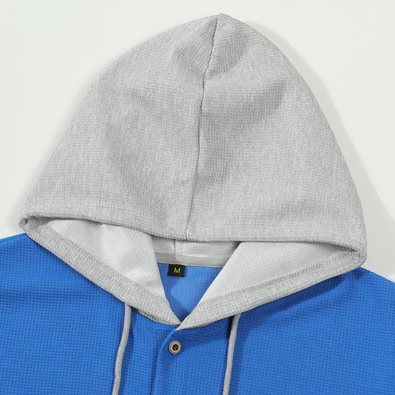 Korean Waffle Hooded Cardigans for Men Spring Autumn Contrast Color Single Breasted Hoodies Breathable Casual Lightweight Jacket