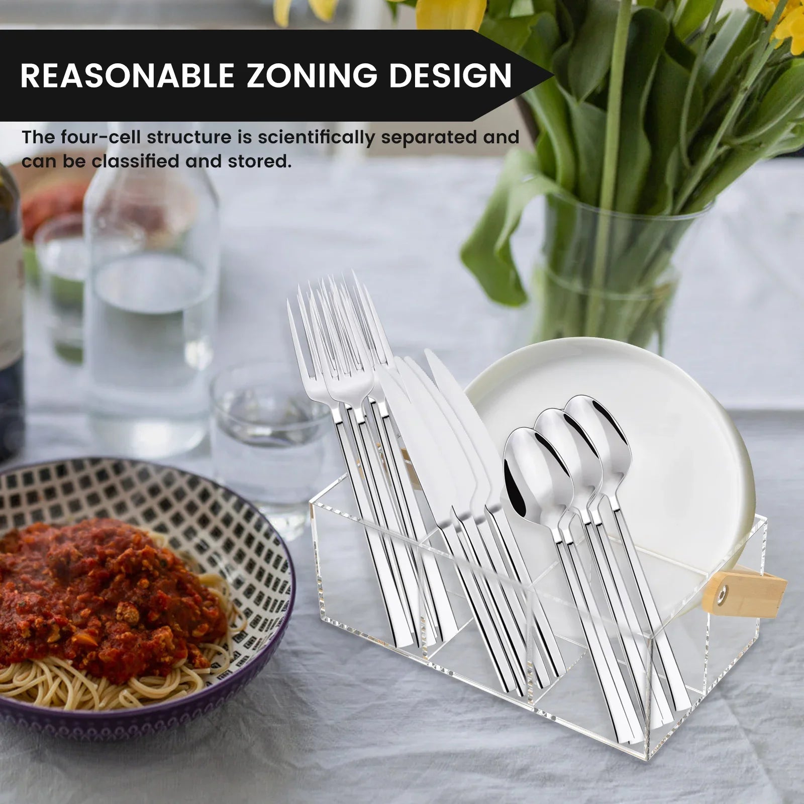 4 Grids Acrylic kitchen cutlery organizerTableware Plates Cutlery holder with Handle Multipurpose
Cosmetics stationery organizer