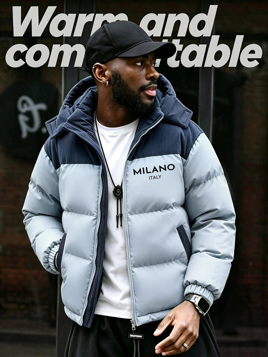 MILANO Printed Patchwork Corduroy Jacket Men Winter Hooded Coat Loose Thickened Outerwear Casual Party Outfit Men's Clothing