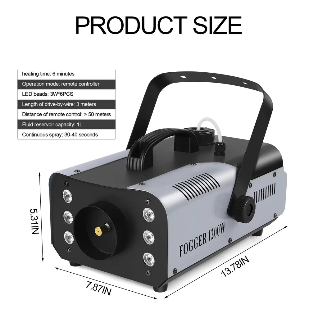 1200W Fog Machine LED RGB Remote Control DJ DMX512 Smoke Machine Stage Effect Fogger for Party Nightclub Event Disco Wedding