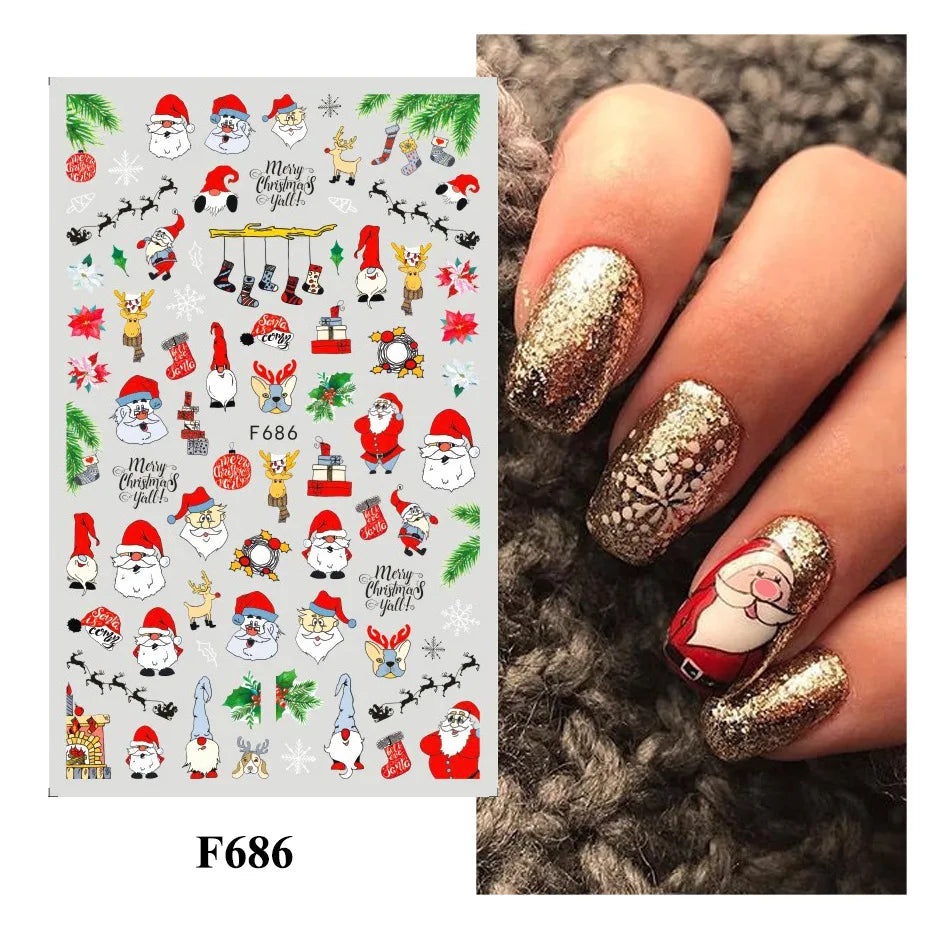 Autumn and Winter Blue Landscape Lines Flowers Birds Butterfly 3D Stickers Nail Art Decals Nail Parts Christmas Nail Stickers