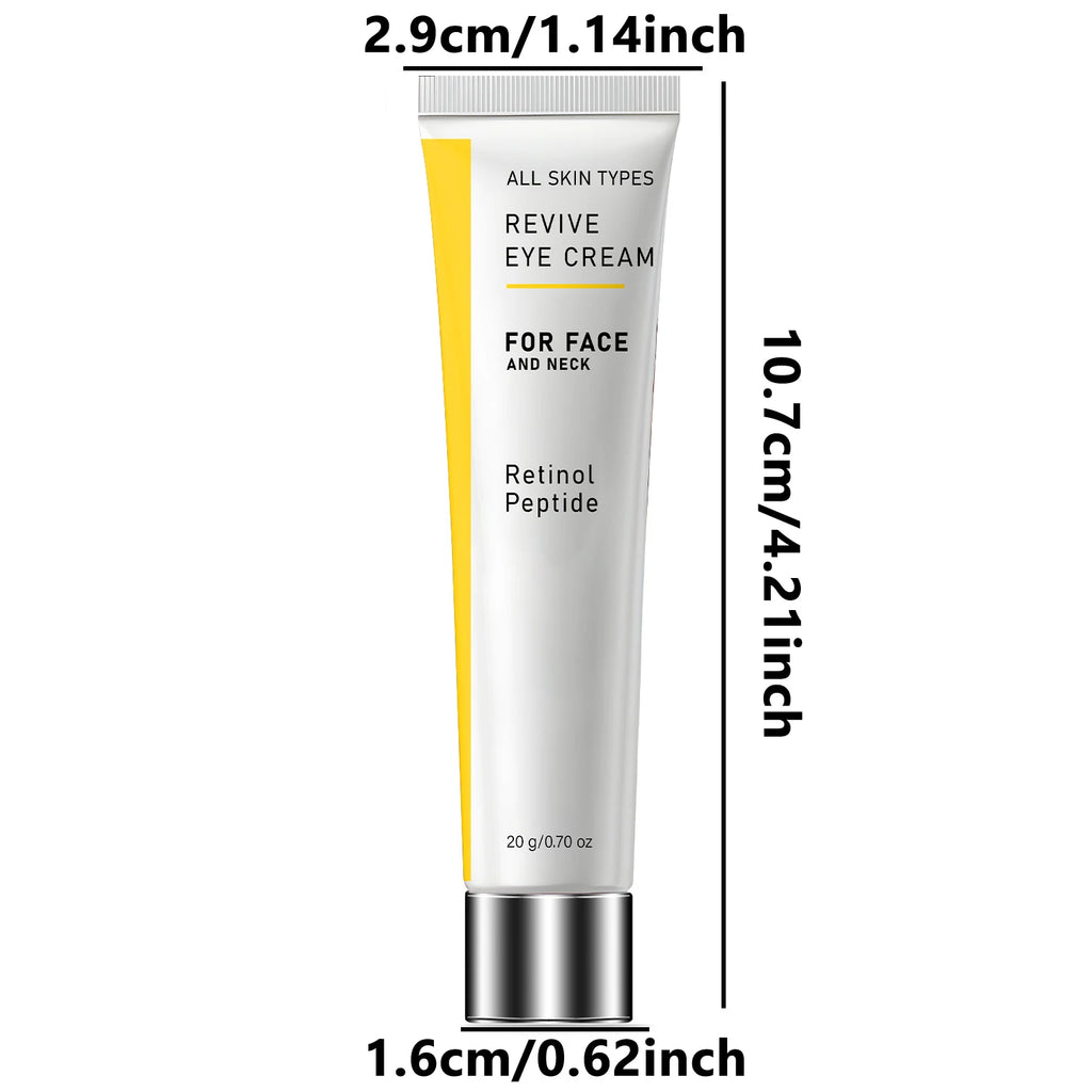 Revive Polypeptide Eye Cream. Retinol Peptide Anti-Aging Formula. Gentle Face Neck Care. Hyaluronic Acid Hydration. 20g