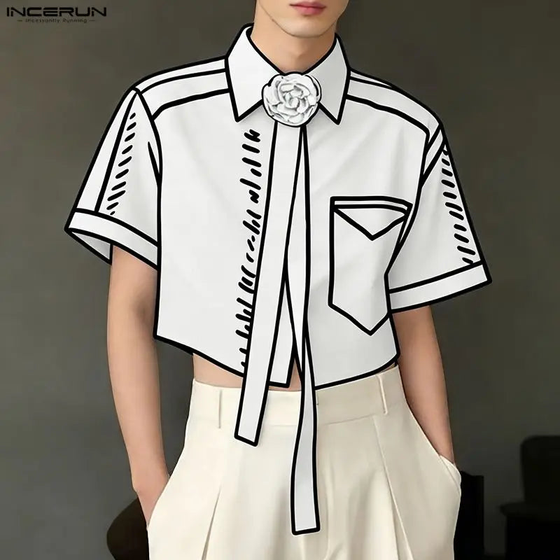 INCERUN Men's Shirt Printing Lapel Short Sleeve Flower Casual Men Clothes Streetwear Summer 2026 Fashion Crop Tops For Man S-5XL