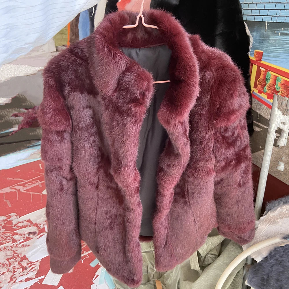 Natural Rabbit Fur Coat Women Winter Jacket Real Leather And Fur Bolero Women's Clothing Female Outerwears With 2025 Black Cold