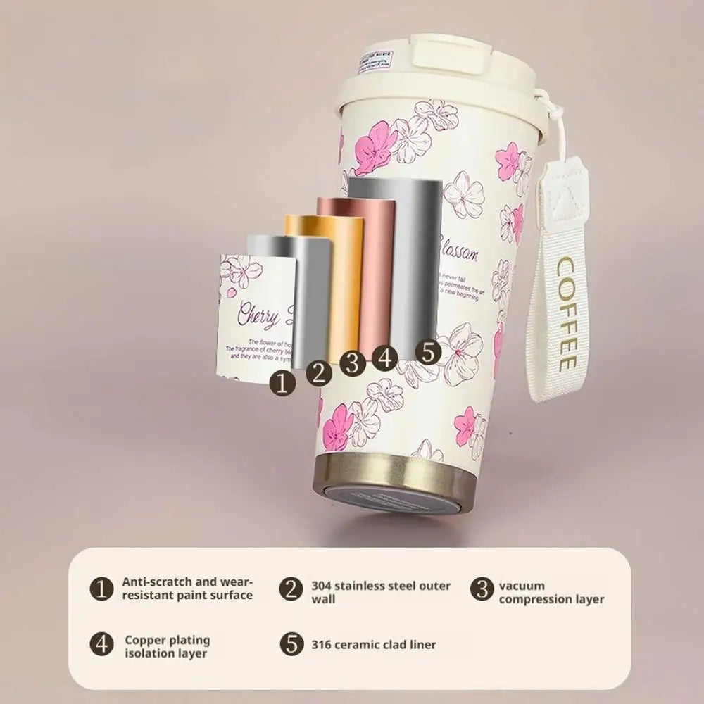 500ml vintage coffee cup sunflower women's cup portable travel cup leak proof double wall insulated cup vacuum drum