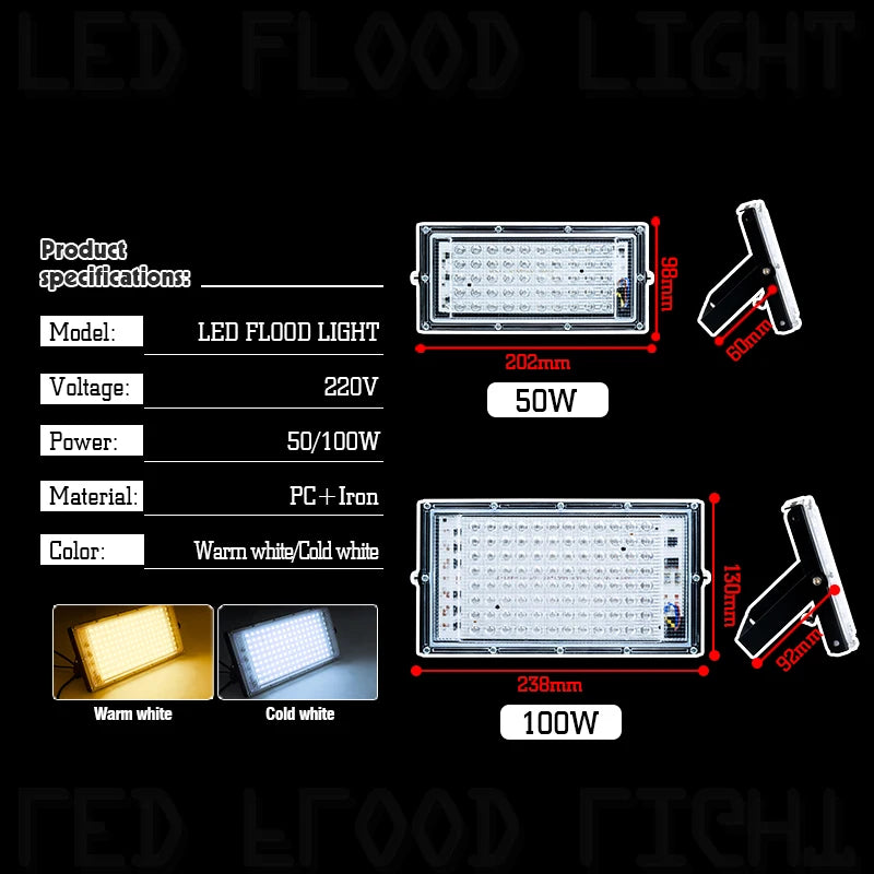 LED Floodlight 50W 100W AC220V 230V High Brightness Lighting Outdoor Waterproof Floodlight Outdoor Road Garden Courtyard Lights