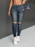 Women's Spring and Autumn Fashionable Faux Denim Printed Casual Leggings