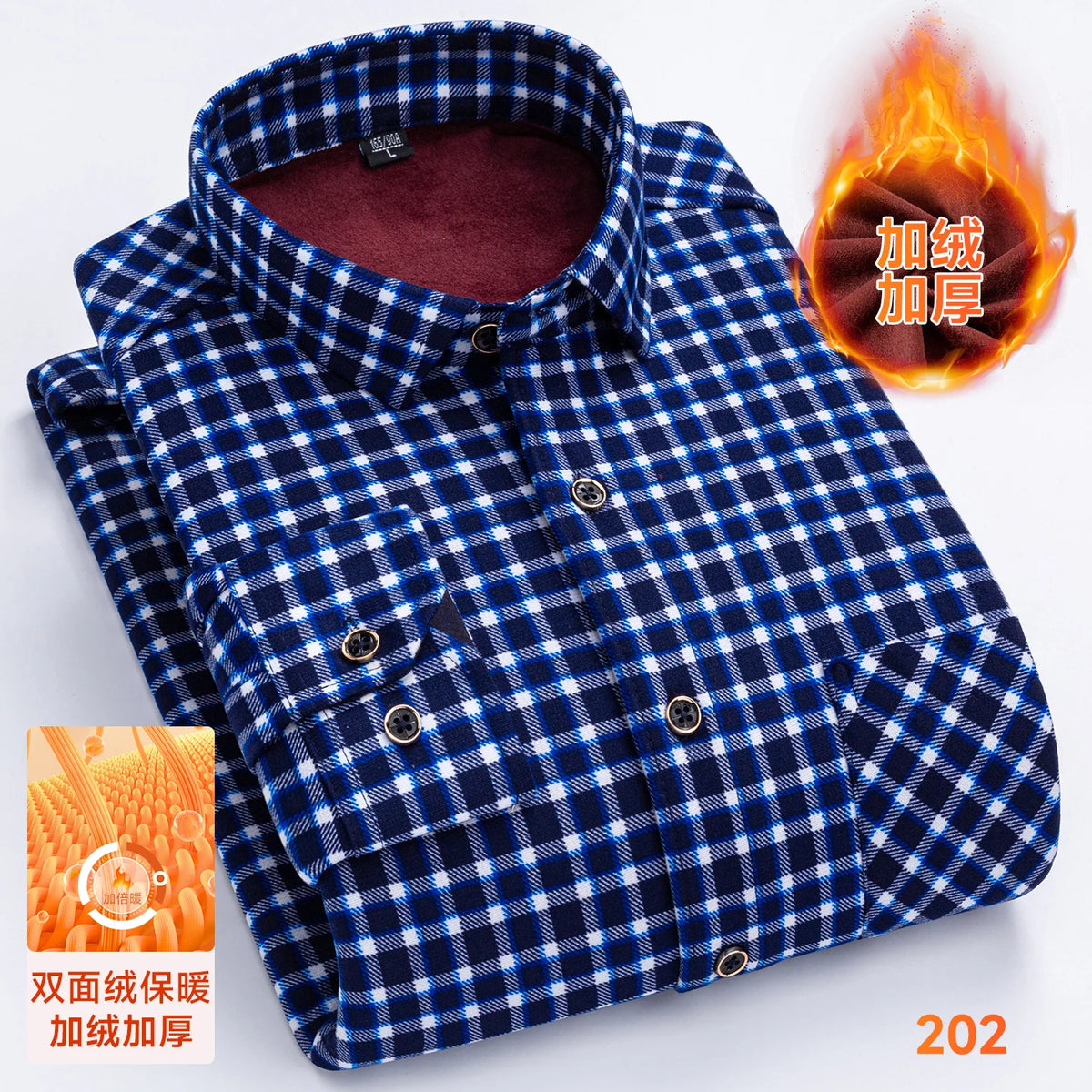 2025 Men's Winter Warm Shirts Long Sleeve Plaid Print Flower Autumn Thickened Fleece Street Trend Casual Dress Shirts 8XL 7XL