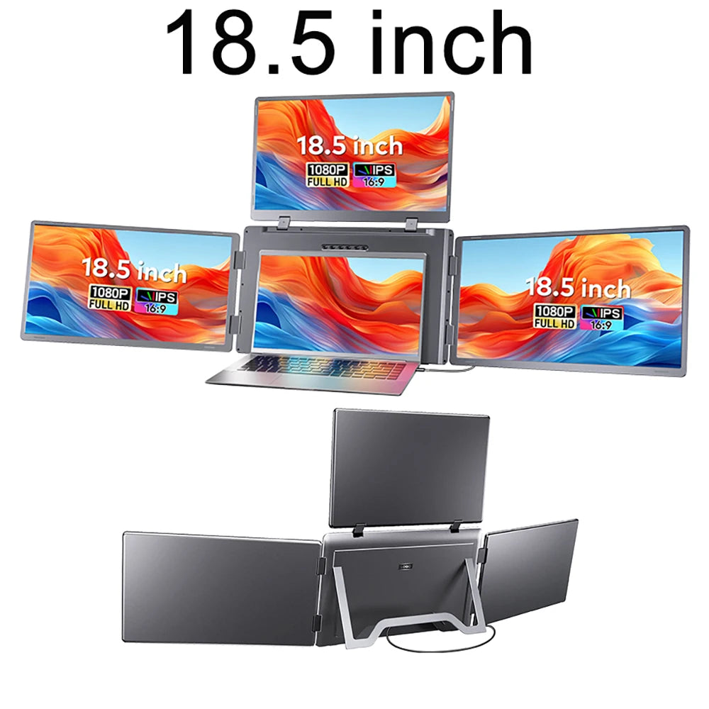 Triple Screen Portable LCD Backlit Monitor FHD Display Secondary Screen Connected to Notebook with 1 Cable Sub Screen Extender
