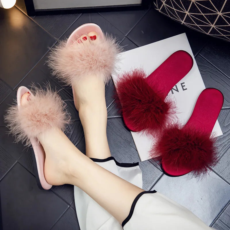 Maogu Spring and Summer New Wedding Bridal Ladies Slippers Female Satin Red Slipper Shoes Flat Slides Comfortable Home House Red