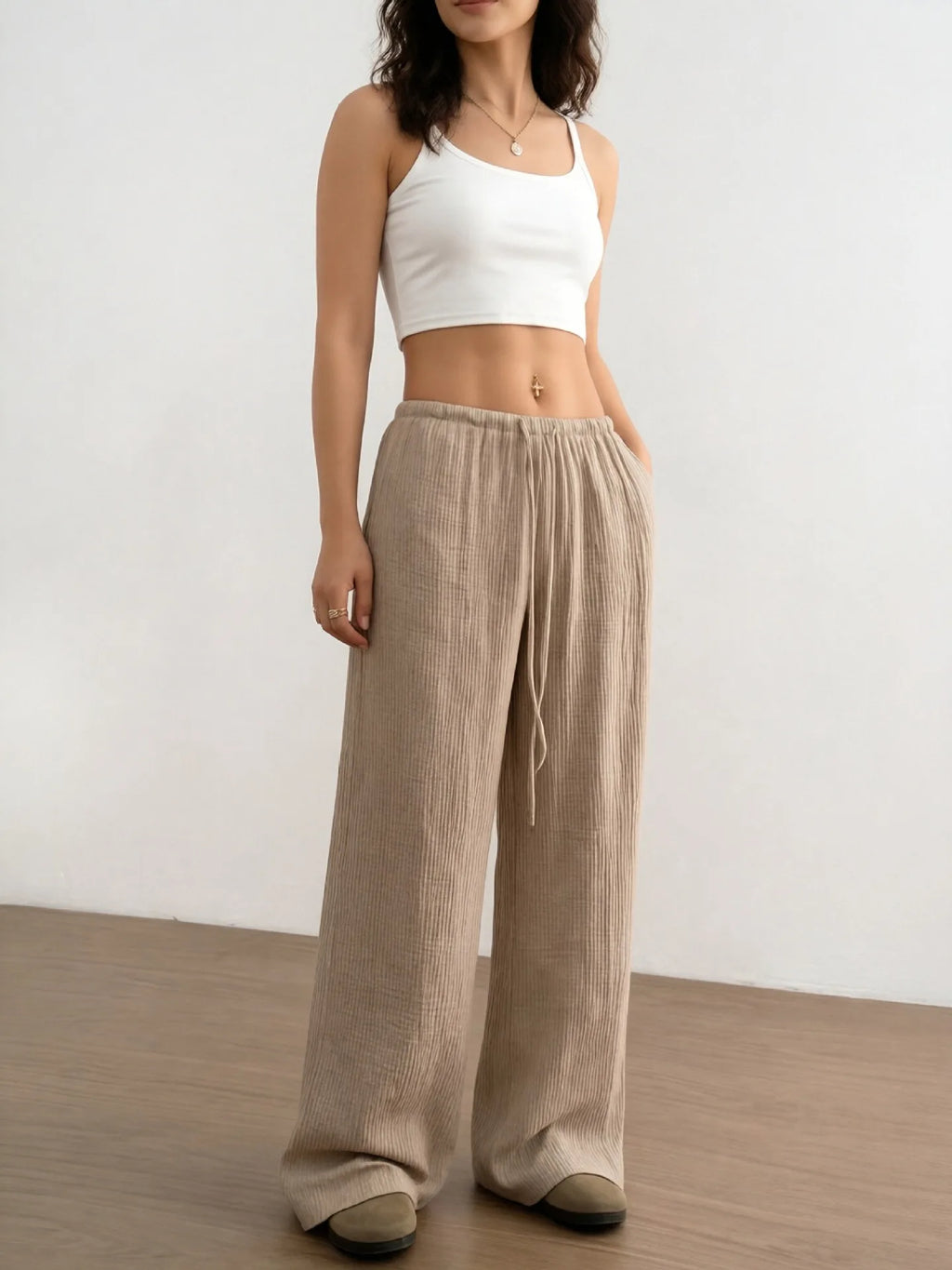 Summer Thin Texture Loose Pants Women High Waist Wide Leg Pants Women Casual Lazy Style Comfortable Breathable Trousers Women