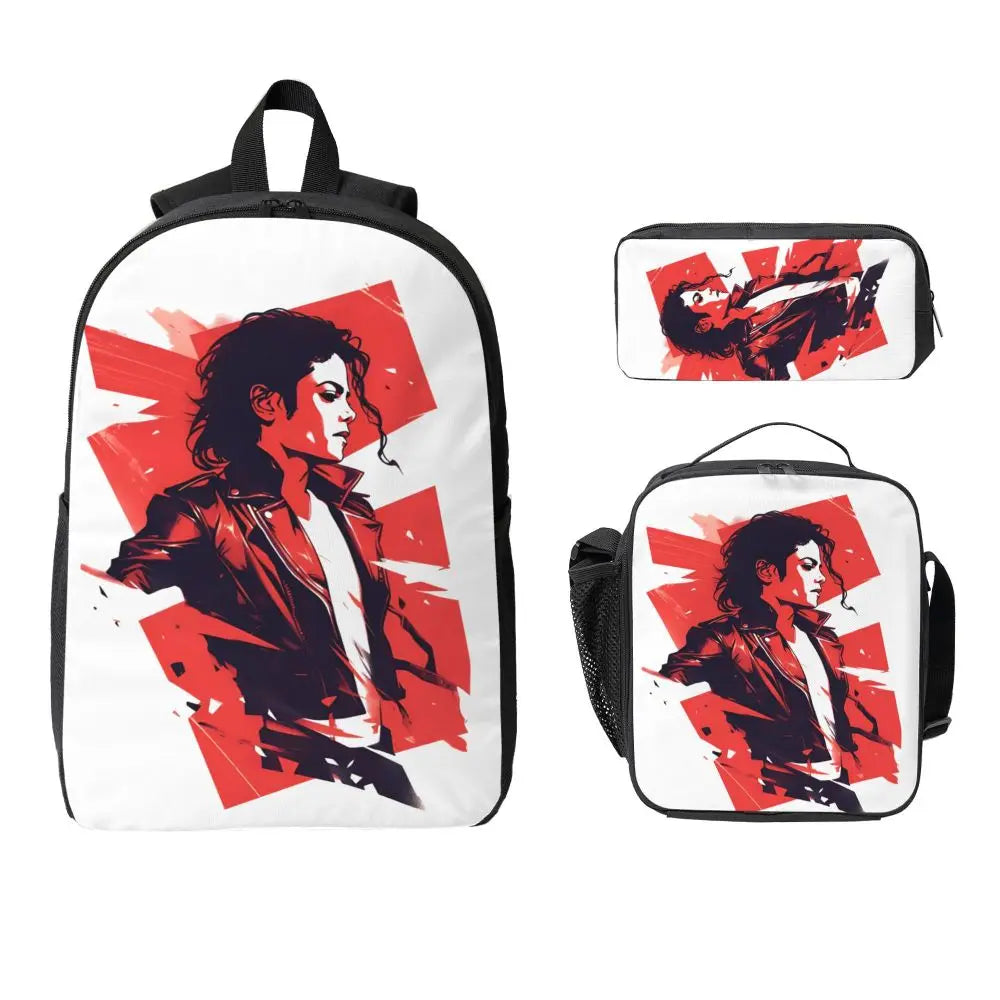 MJ Pop Legend Music 3pecs/set Backpack for Student Shoulder Bag Lunch bag Pencil Case