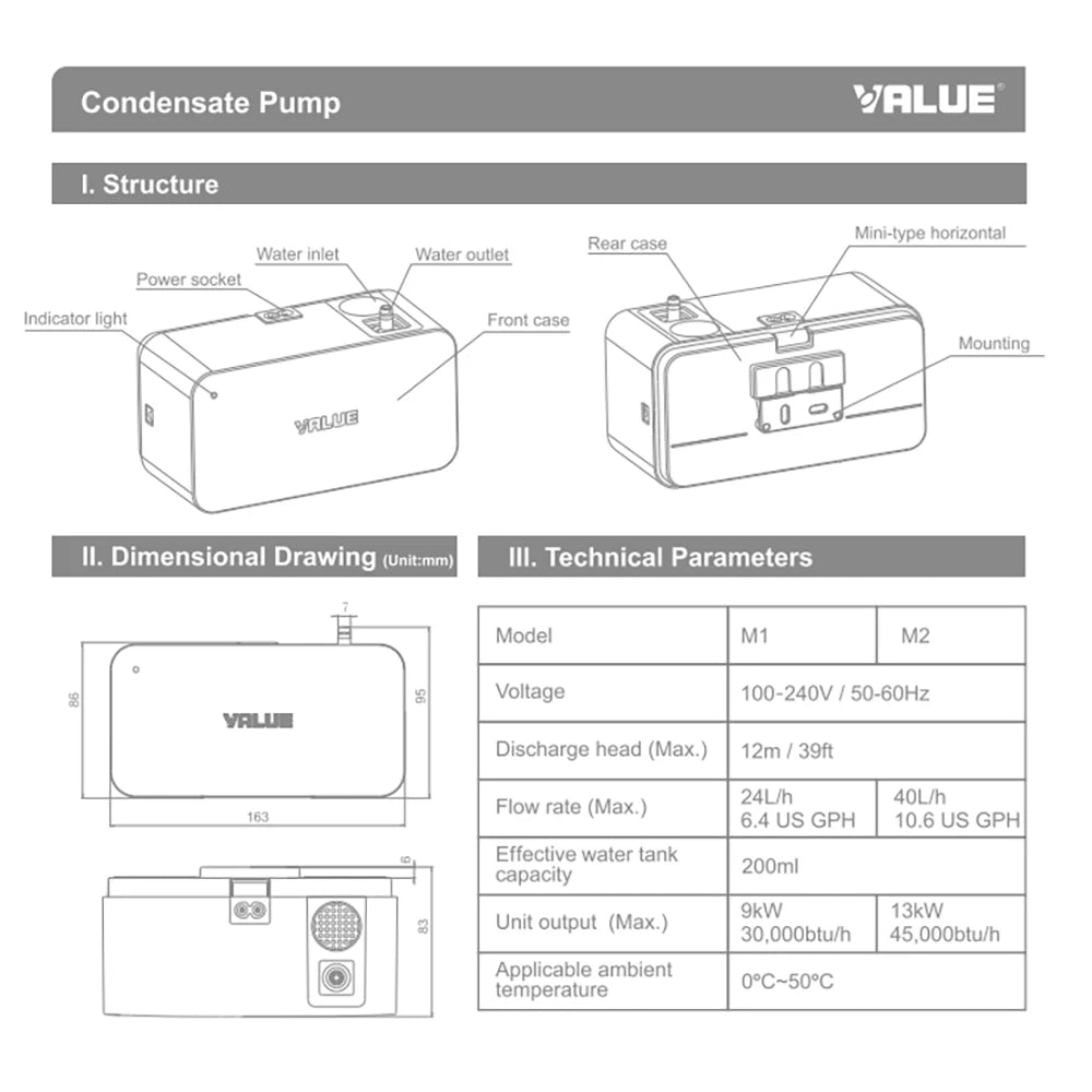 VALUE 100V-240V Air Conditioning Pump Water Pump Home Appliance Air Conditioning Mini Self Priming Water Electric Water Pump