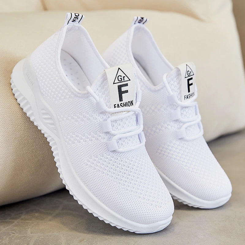 White Mesh Shoes Woman Summer Breathable Flat Sneakers Sports Tennis Shoes for Women Casual  Lightweight Running Shoes Ladies