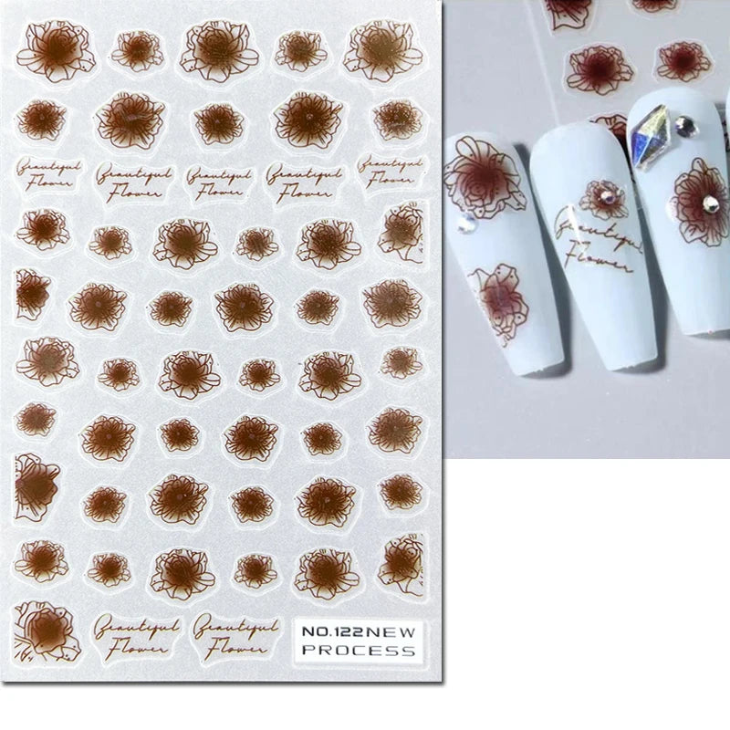3d Nail Art Ultrathin Decals Blue Pink Blossom Florals Flowers Leaves Nail Stickers Decoration For Nail Tips Beauty