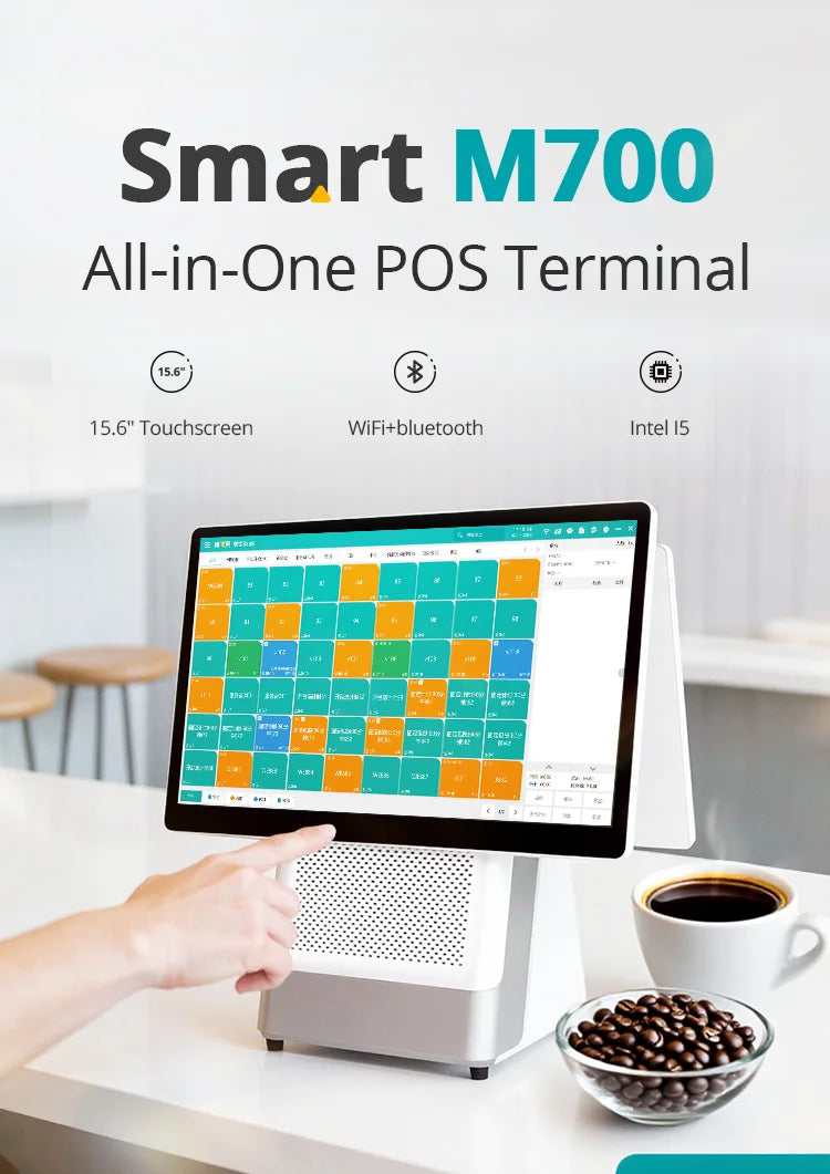 White POS System Efficient Cash Register Business Management Touch Screen Windows POS Terminal Printer All In One POS System
