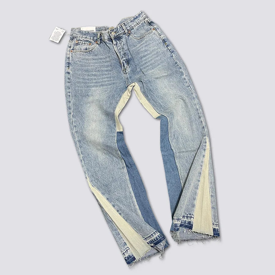 Denim Bell-bottoms Washed And Worn Patchwork Jeans