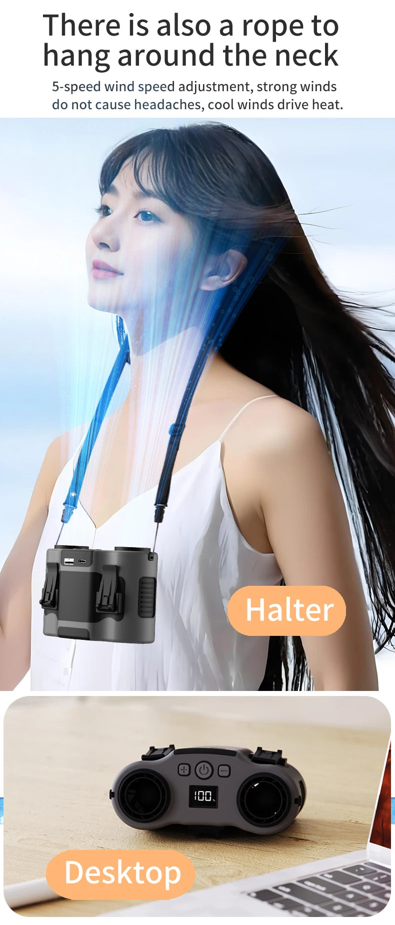 Portable Waist Clip Fan Mini USB Charging Hanging Fan with LED Flashlight Outdoor Single/dual Air Outlet Fan 20000/10000Mah F6/7