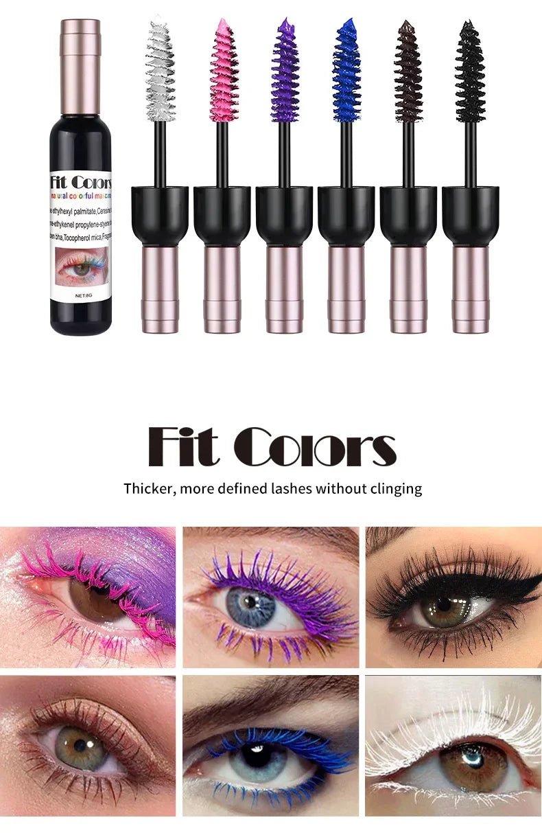 4D Colorful Mascara Waterproof Eyelash Extension Glitter Fast Dry Long-lasting Curling Purple Blue Pink Party Makeup Cosmetic