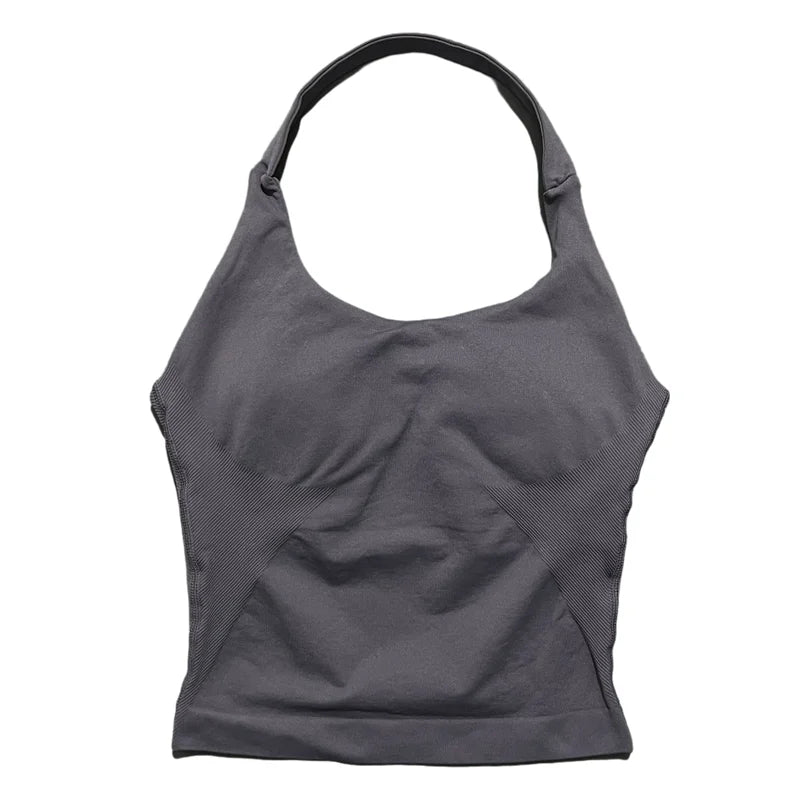 HISTELLO Sports Halter Top Seamless Women Sexy Yoga Clothing Backless Gym Tank Tops Push Up Workout Vest Running Fitness Bra Top
