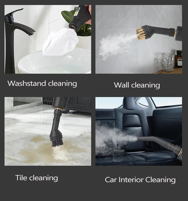 Home Steam Cleaning Machine 2500W Power 3BAR High Pressure 15s Quick Steam Generation 6‑Gear Steam Adjustment 1200CC Transparent Water Tank for Kitchen Bathroom Glass Tile Car Interior Complete Accessory Kit